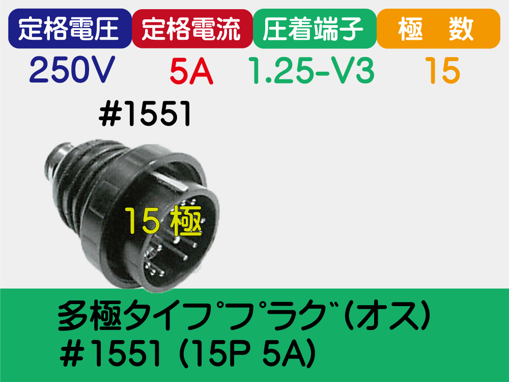 多極ﾀｲﾌﾟﾌﾟﾗｸﾞ(ｵｽ)＃1551 (15P 5A)