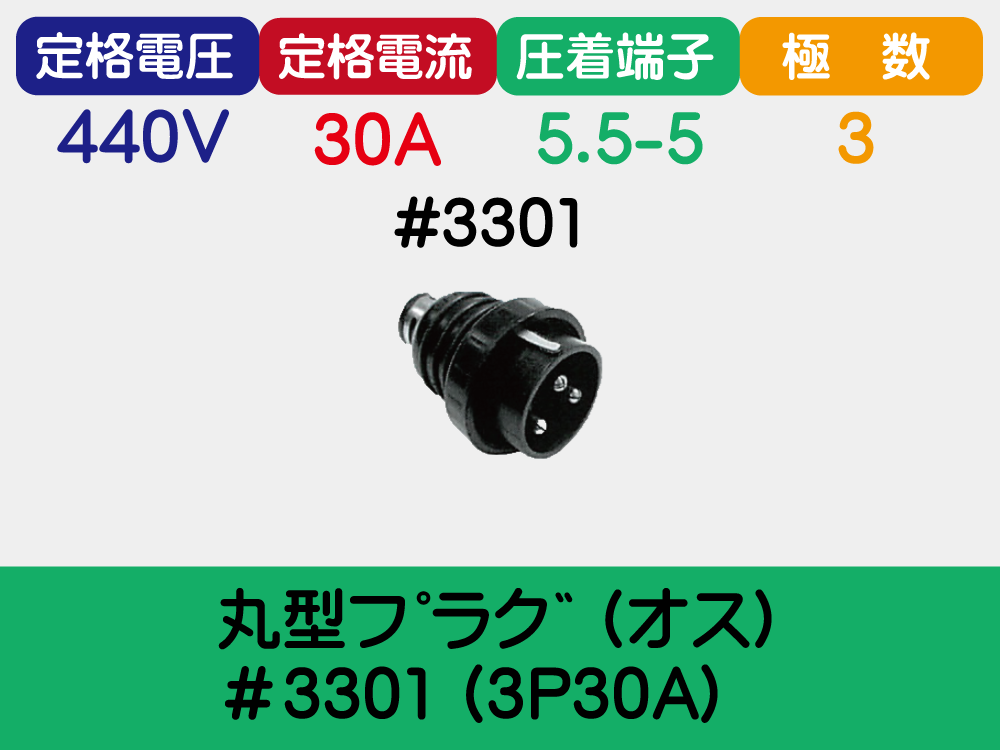 丸型ﾌﾟﾗｸﾞ (ｵｽ) ＃3301 (3P30A)