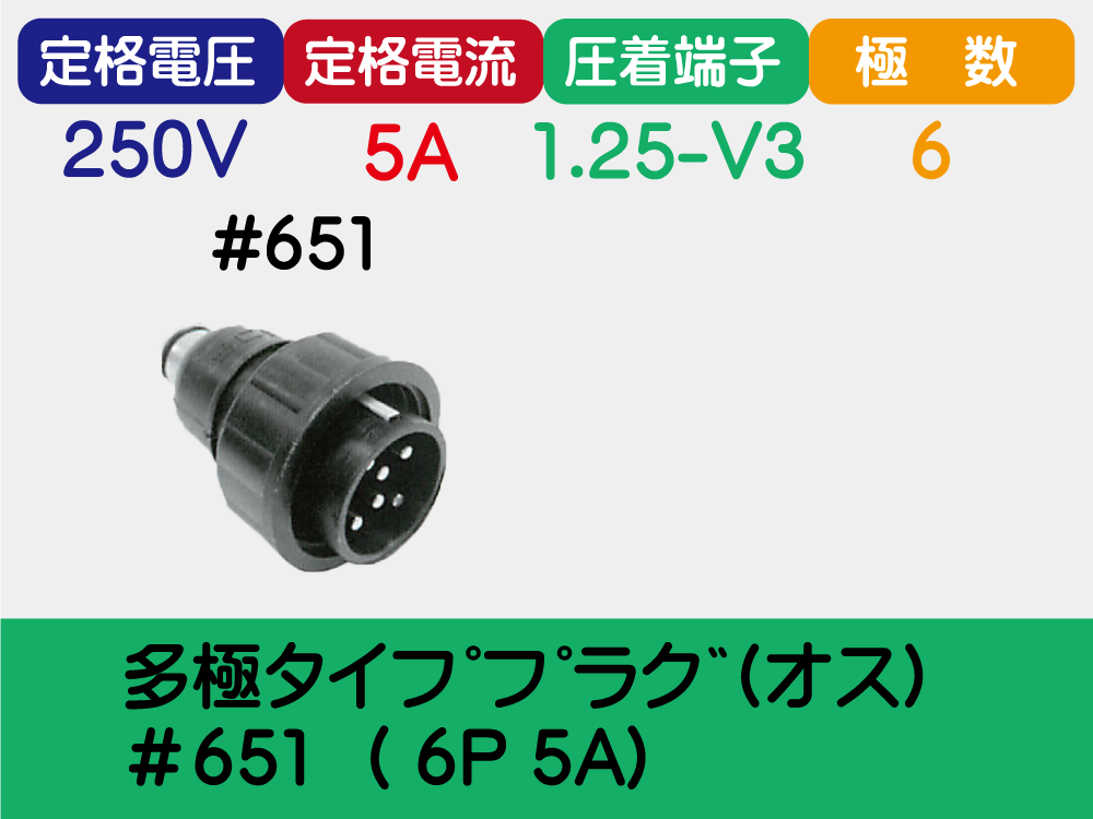 多極ﾀｲﾌﾟﾌﾟﾗｸﾞ(ｵｽ)＃651  ( 6P 5A)