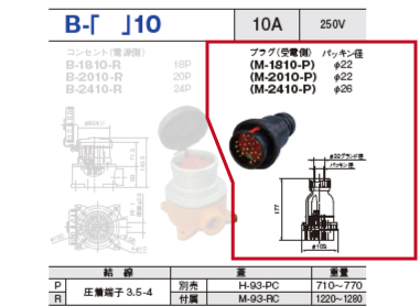 制御用多極型コネクタ B-2010 プラグ（受電側）B-2010-P