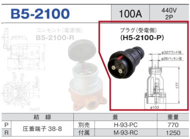 露出型コネクタ(防雨型) B5-2100 プラグ（受電側）B5-2100-P