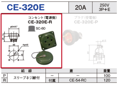 埋込型コネクタ CE-320E コンセント（電源側）CE-320E-R