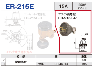 露出型コネクタ(防雨型) ER-215E プラグ（受電側）ER-215E-P