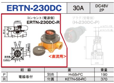 露出型コネクタ(防雨型) ERTN-230DC コンセント（電源側）ERTN-230DC-R