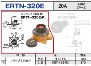 露出型コネクタ(防雨型) ERTN-320E コンセント（電源側）ERTN-320E-R