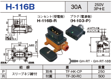 平型安全コネクタ H-116B コンセント プラグ セットH-116B-R,H-116B-P