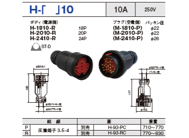 制御用多極型コネクタ H-2010 ボディ プラグ セットH-2010-R,H-2010-P