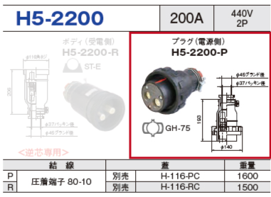 プラグ（電源側）H5-2200-P