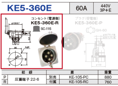 コンセント（電源側）KE5-360E-R