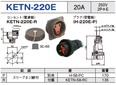 埋込型コネクタ KETN-220E コンセント プラグ セットKETN-220E-R,KETN-220E-P