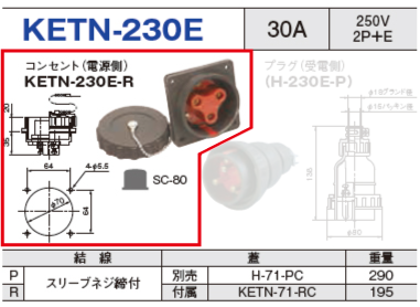 埋込型コネクタ KETN-230E コンセント（電源側）KETN-230E-R