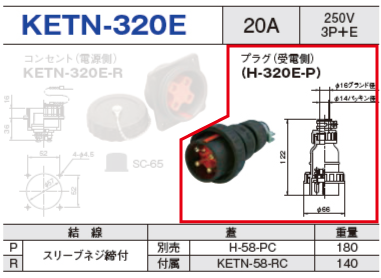 埋込型コネクタ KETN-320E プラグ（受電側）KETN-320E-P