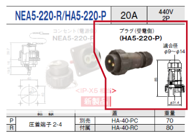 プラグ（受電側）NEA5-220-P